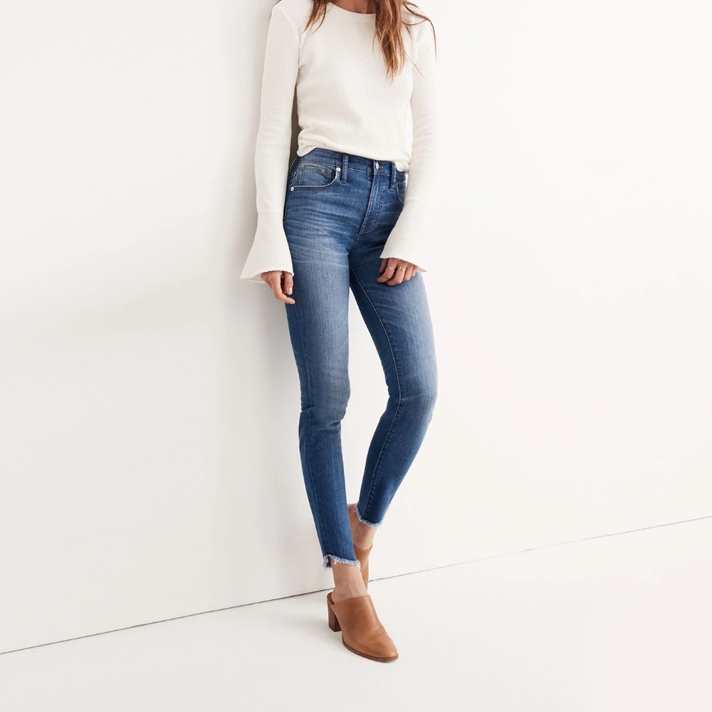 Madewell 10" High-Rise Skinny Jeans Size 32 Tulip Hem Medium Wash Denim 32 EUC